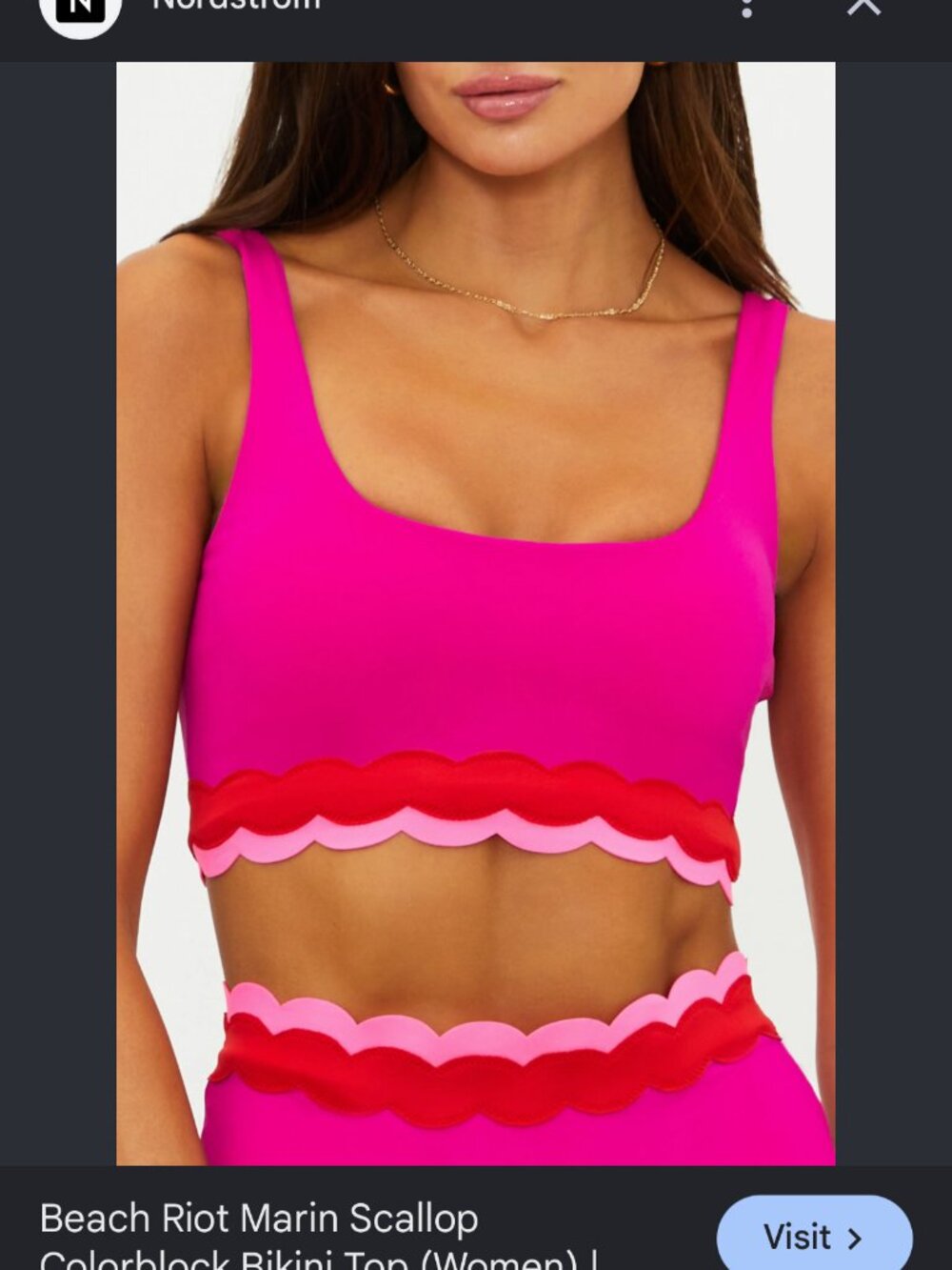 new BEACH RIOT ANTHROPOLOGIE MARIN pink scalloped swimsuit top m